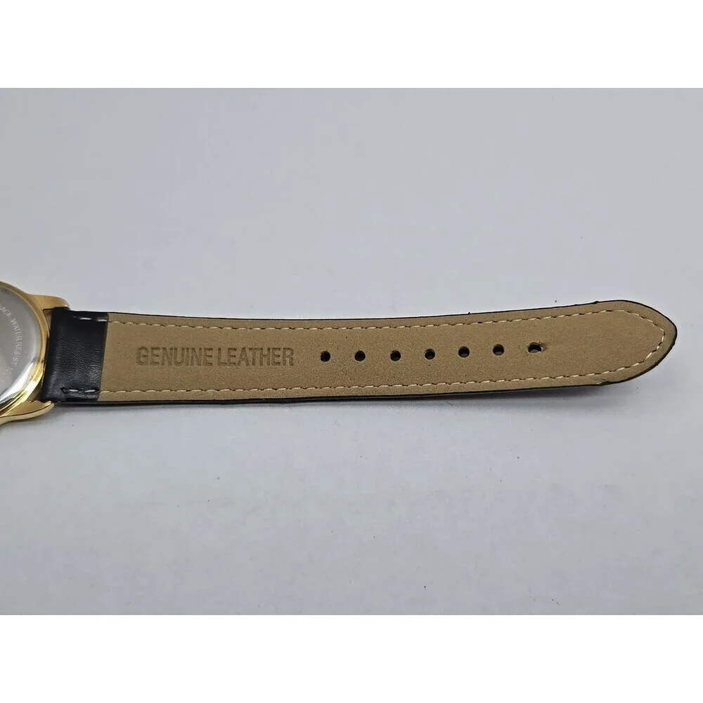 Tourneau Pegasus Limited Edition Gold Tone Black Leather Quartz Watch New Batter